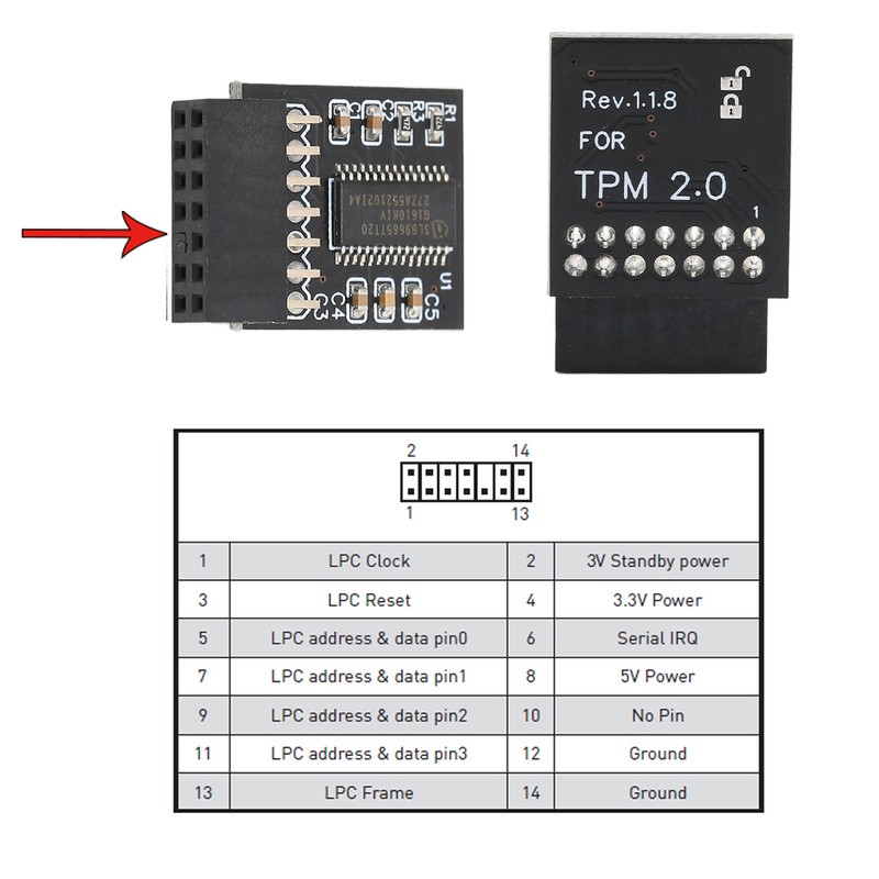 TPM 2.0 Encryption Security Module 14 Pin LPC Interface Encryption