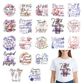 Falueqg Dtf Transfers Ready to Press - 20Pcs Christian Bible Verse Iron on Transfer for Tshirts, Inspirational Quotes Iron on Decals Patches, Floral Heat Trasnefer for DIY Clothes Bags Hats Pillows
