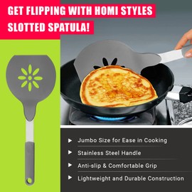 Homi Styles Jumbo Nylon Spatula, Non-Stick, and Dishwasher Safe - Ideal for Cooking, Flipping, and Serving, Great for Pancake Flipper, Egg Pancake Turner - 15 X 6.5 Inches Extra Large Spatula (Grey)