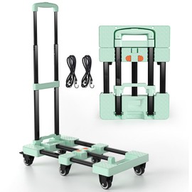 Voipvvii Folding Hand Truck 600lbs, Portable Heavy Duty Dolly Cart, 6 Wheels Collapsible Luggage Cart with 2 Elastic Ropes - Compact Trolley Cart for Easy Moving - Ideal Hand Cart for Travel and More