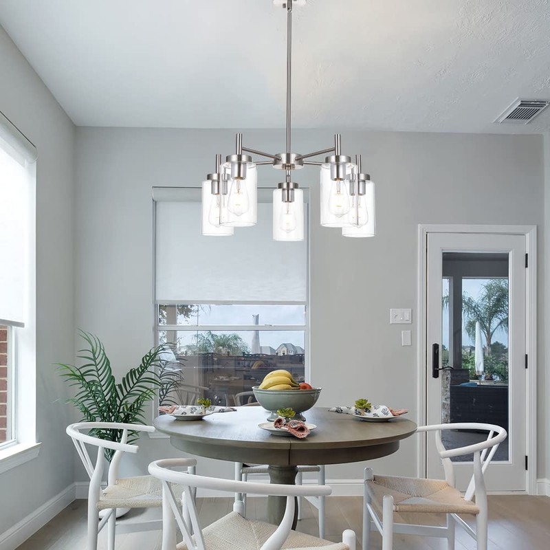 VINLUZ Contemporary 5 Light Large Chandeliers Modern Clear Glass Shades