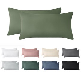 Jellymoni Cushion Cover, 30 x 50 cm, Cotton, Set of 2 Green Oeko-Tex, 100% Washed Cotton Pillowcase with Hidden Zip, Soft, Pack of 2 Cushion Covers for Pillows, 30 x 50 cm