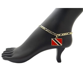 NYFASHION101 Women's Flag Pendant 5mm 10" Figaro Chain Ankle Bracelet Anklet, Trinidad and Tabago, Gold-Tone