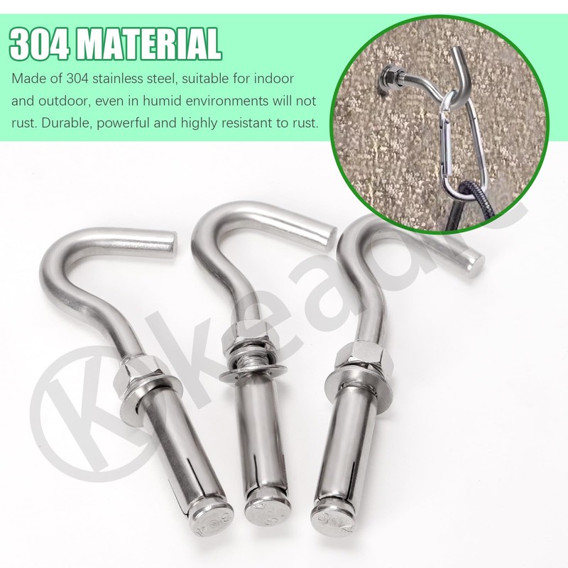 Keadic 6Pcs M10 Expansion Hook,304 Stainless Steel Concrete Wall Hook,