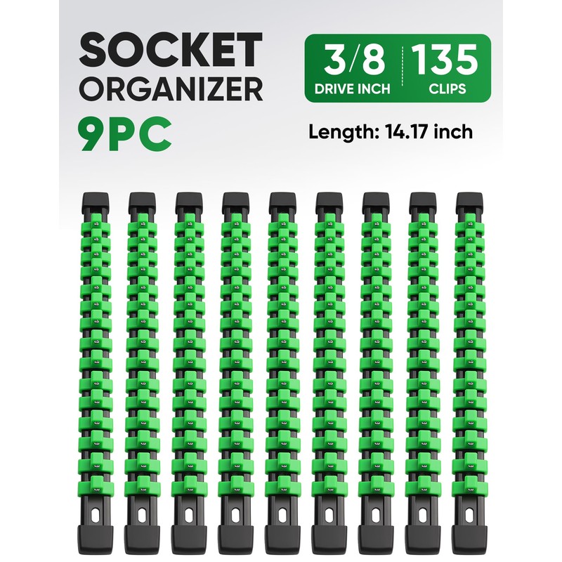 ALOANES 9PC ABS Socket Organizer, Socket Rails Fit 3/8 inch