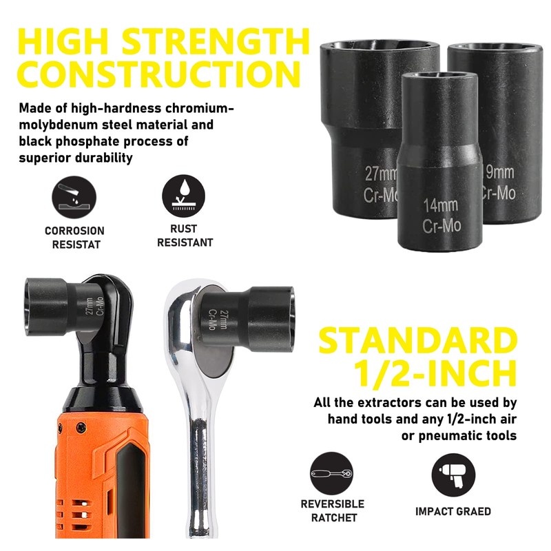 TOPEC Bolt Extractor Set, 10 Piece Lug Nut Remover Socket