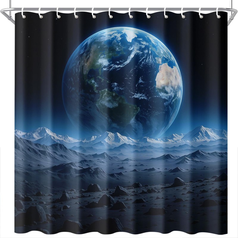 IOHEFY Earth View Shower Curtain 72x72 Inch with Hooks Outer