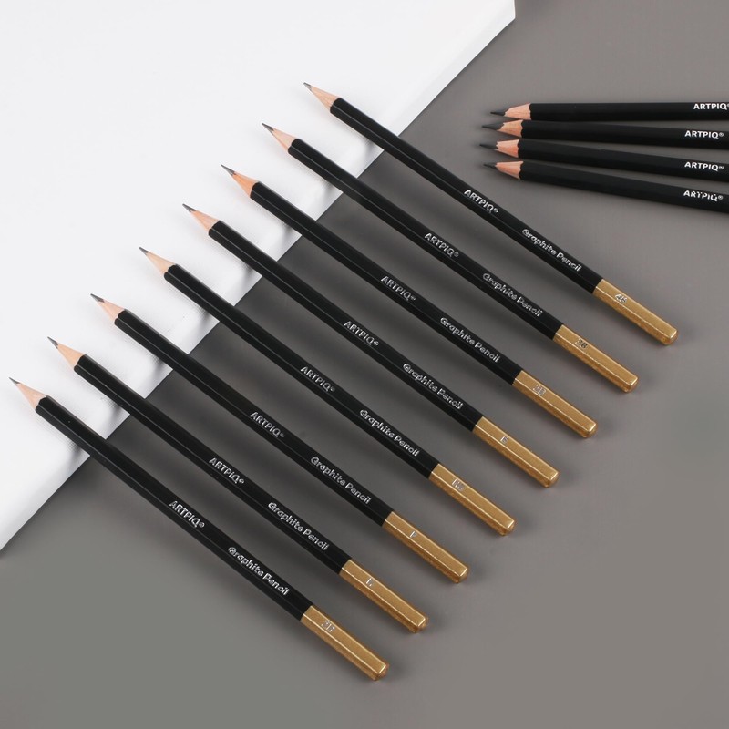 ARTPIQ Drawing Pencils Set of 12 Mixed Grade Graphite Pencils-
