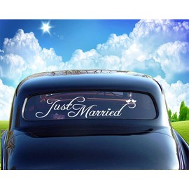 Just Married Car Decals Just Married Window Stickers Window Cling 8' x 23.5' White