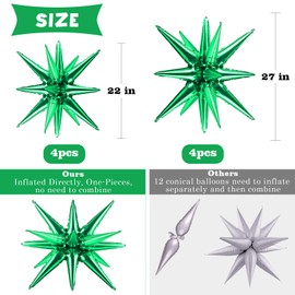 Wrbin 8 Pcs Green Star Balloons, 27/22 inch One-Piece Explosion Foil Balloons for Birthday, Baby Shower, Wedding, Christmas, Anniversary, Graduation Party Decorations(Green)