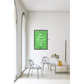 She Believed She Could So She Did - FRAMED - Quote Motivational Wall Art Canvas Print Home Decor, Gallery Wrap Inner Frame, Green, 14x18