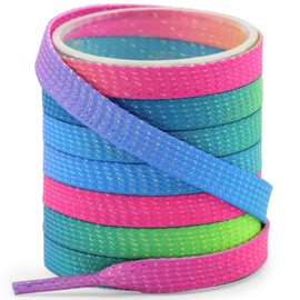YJRVFINE Gradient Flat Shoe Laces: Thick Rainbow Colorful Sneakers Shoelaces 2 Pair 55 Inch