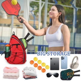 Goloni Pickleball Bag for Women,Mens Pickle Ball Backpack, Multifunctional Sling Bag for Paddles and Other Sports Accessories,Adjustable Pickle-ball Equipment Bag for Beginner and Professional,Red