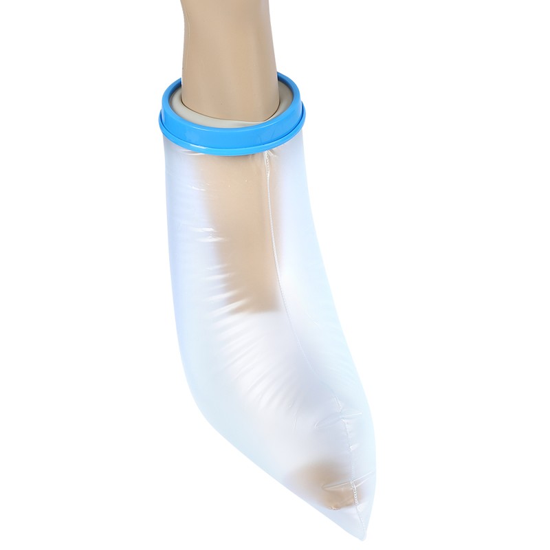 Children's legs with blue PP ring with bathing protective sleeve