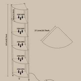 HONGOUZWL Corner Shelf with LED Lights, 6-Tier Corner Bookshelf, 66'' Organizer Book Shelf Shelves Steel Frame Display Stand with Living Room, Bedroom, Study, Black