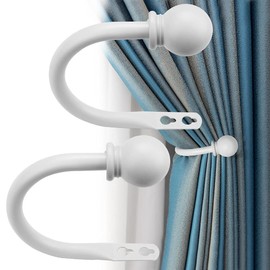 2 Packs Curtain Holdback, Wall Mounted Curtain Tie Backs Metal Curtain Hooks U Style Metal Tie Backs Tassel Drapery Holder Curtain Drapery Hooks with Screws for Home Accessories (White)