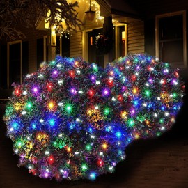 Wabarle Led Christmas Net Lights for Bushes 120 Led, 5ft x 6ft Christmas Net Lights Outdoor Mesh Lights Tree Trunk Lights Green Wire Christmas Decorations for Bushes,Tree,Shrubs,Xmas(Multi-Colored)