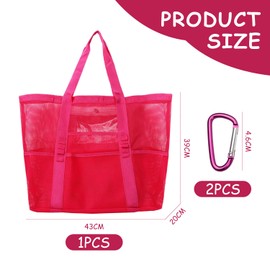 1 Pink Mesh Bag, 2 Hanging Buckles, Beach Toy Bag, Breathable Hollow Bag, Handbag with Multiple Pockets, Portable Beach Bag, Suitable for Swimming Pool and Beach Travel, pink, Unit size