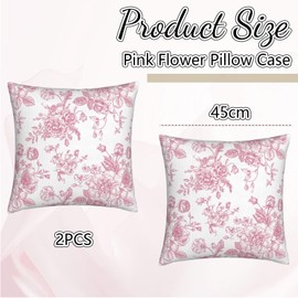 Kotkiddy Pink and White Floral Pattern Throw Cushion Covers 18 x 18 Inch Set of 2, Decorative Vintage Chinoiserie Flowers Cushion Cover Farmhouse Cushion Covers