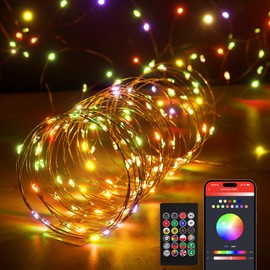 Ariceleo Fairy Lights 32.8 ft USB Powered RGB String Lights with Remote & APP Control, 8 Modes, Waterproof Copper Wire LED Twinkle Lights, Timer Function, Ideal for Christmas, Weddings, and Parties