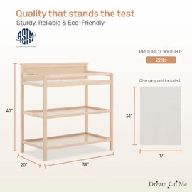 Dream On Me Jax Universal Changing Table in Vintage White Oak, with a Clean Modern line Design & Two Spacious Shelves