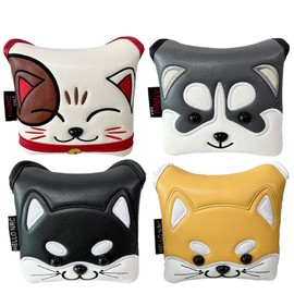 Golf Headcover, Putter Cover, Mallet, Odyssey, 2 Ball, Compatible with Mallet, Magnetic, Akita Inu, Cat Dog (Akita Inu Yellow)