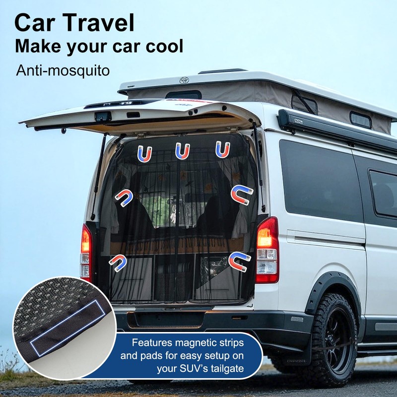 190 * 165cm Magnetic Car Tailgate Mesh Screen, Breathable Camping