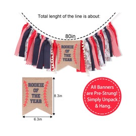 Baseball 1st Birthday One High Chair Banner - Baseball First Birthday Decorations,Rookie Of The Year Highchair Banner,Baseball One Birthday High Chair Banner,First Birthday Party Decorations In Red Navy Blue White
