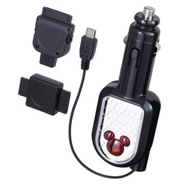 ナポレックス 車用 シガーソケットチャージャー ディズニー DCアダプター ミッキー FOMA/SoftBank au ブラック USB Dockコネクタ付 汎用 WD-230