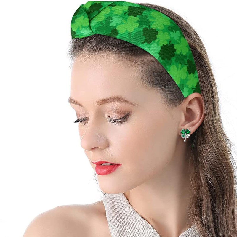 EVER FAITH St Patricks Day Clip On Earrings, Green Leaf
