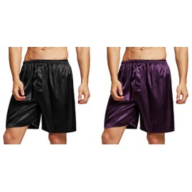 TONY & CANDICE Men's Satin Boxers Shorts Combo Pack Underwear (Black + Purple (2-Pack), L)