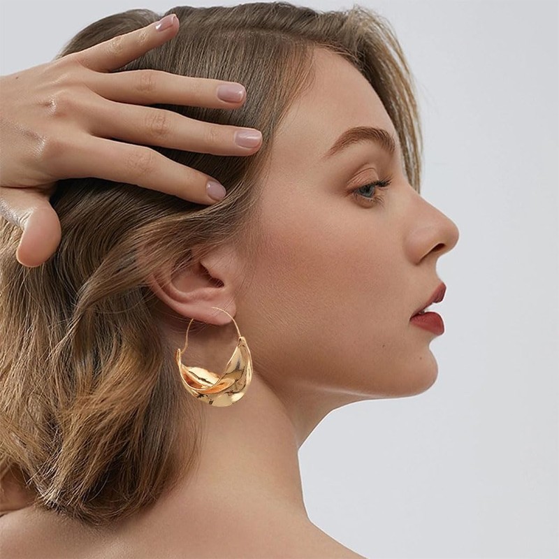 Goresory Gold Chunky Irregular Drop Fulani Statement Earrings for Women