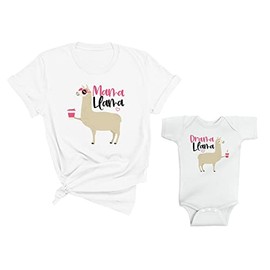 Mama Llama and Drama Llama Mommy and Me Matching Shirt with Baby White Pair Set of 2 (MamaTee-2XL+DramaBodysuit-6M)
