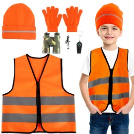 5 Pcs Orange Hunting Costume Set Orange Reflective Hunting Clothes Kids Reflective Safety Vests and Beanie for Outdoor Adventure