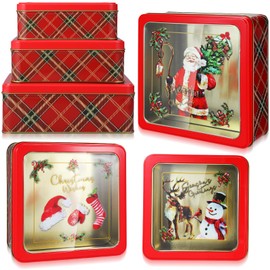 6 Pcs Christmas Cookie Tins with Lids for Gift Giving Metal Cookie Tins Large Medium Small Tin Container Cookie Containers Festive Christmas Treat Tins Party Supplies (Rectangle Snowflake)