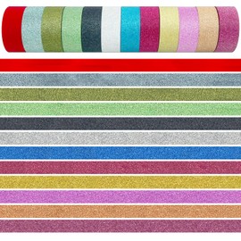 NVOXELIS Glitter Washi Tape Set - 12 Rolls 15mm x 65.6Yds Sparkle Paper Tape for DIY Crafts, Scrapbooking, School Projects (12 Colors Non-Fading)