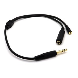 AWADUO DC 3.5mm(1/8") female+DC3.5mm to 6.35mm(1/4") Mono Male Stereo Headphone Jack Audio Adapter Cable Gold-plated Plug for Cellphone, Guitar, Microphone, Amplifier(Black/0.5m)