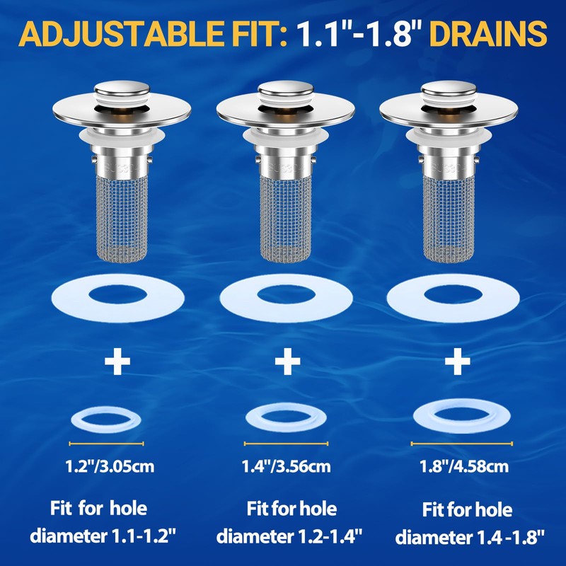 2PCS Bathroom Sink Stopper Strainer, Pop-Up Bathroom Sink Drain Strainer