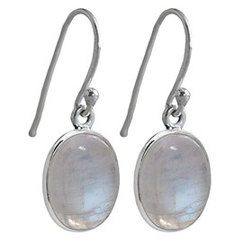 I-be, Rainbow Moonstone Gemstone Earrings Oval 925 Silver Length 3.5 cm in Gift Box 397912 g S, Sterling Silver, Moonstone