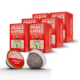 Peace Coffee Tree Hugger Coffee Pods | Signature Blend, Dark Roast | Organic Fair Trade | Shade Grown, Fresh Roasted | 72 Count