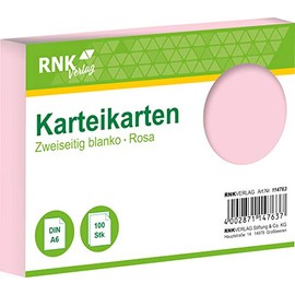 RNKVERLAG 114763 Index Cards Blank Pink, DIN A6, 1 Pack of 100 Cards