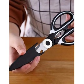 Stainless Steel Scissor Stylish Multi-Functional Scissors for Kitchen Cooking, Heavy Duty Scissors for Kitchen Use Herbs Cutting, Bottle Jar Opener with Safety Cover Outdoor Barbecue