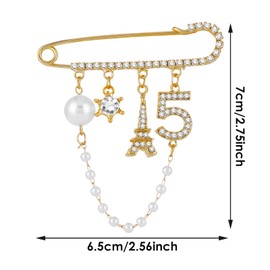 Yolev Number 5 Lapel Pins and Brooches Vintage Imitating Pearl Rhinestone Crystal Brooch Pin for Women Rhinestone Jewelry