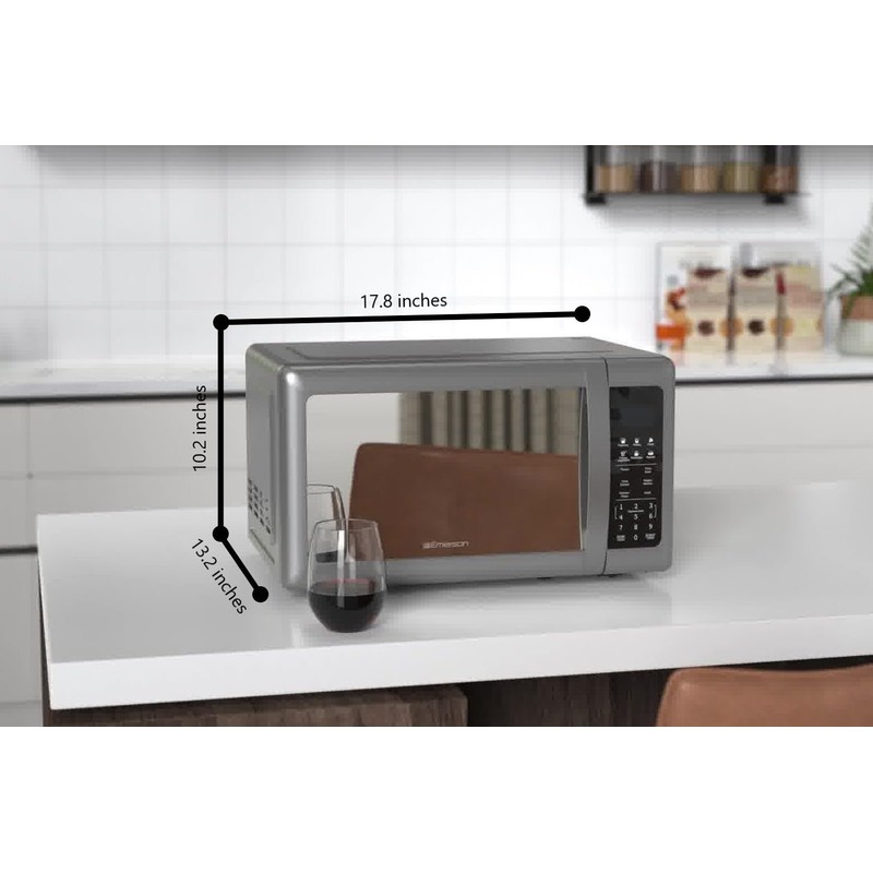 Emerson MW7601SL Compact Countertop Microwave Oven with Sleek Mirrored Finish