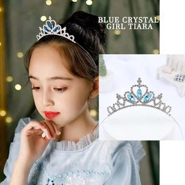 Yean Corona de princesa para niñas, corona de cristal plateada, accesorios para el cabello, diadema para mujeres y niñas (azul)
