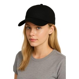 London Design Classic Cotton Baseball Cap, Unstructured Soft Strapback, Adjustable Metal Buckle, Black