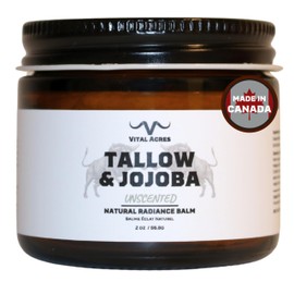 Tallow & Jojoba – Radiance Balm | 100% Grass-Fed Canadian Beef Tallow & Organic Jojoba Oil | 2oz Whipped & Unscented Face & Body Moisturizer for Balanced, Glowing Skin | Beef Tallow Skincare by Vital Acres