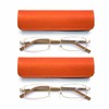 Reading Glasses for Men and Wome EYE ZOOM Metal Rectangular Readers with Leather Case (Gold, Strength +3.50)