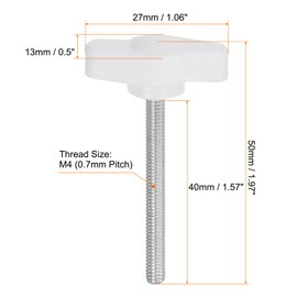QUARKZMAN Pack of 10 T-wing Knobs Thumb Screws M4 x 40 mm Standard Male Thread Plastic T/Z Buttons Adjustable Handles Hand Clamp Knobs Handle Thumb Screw, White