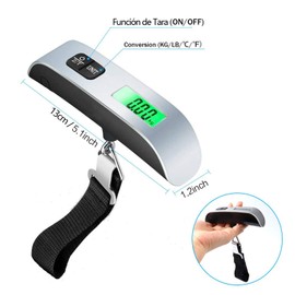 Báscula de Equipaje Digital,Báscula de Equipaje Colgante de 110Libras,Báscula de Pesaje de Maleta Portátil de Acero Inoxidable,Báscula de Equipaje de Viaje con Gancho,con Batería (Acero inoxidable)